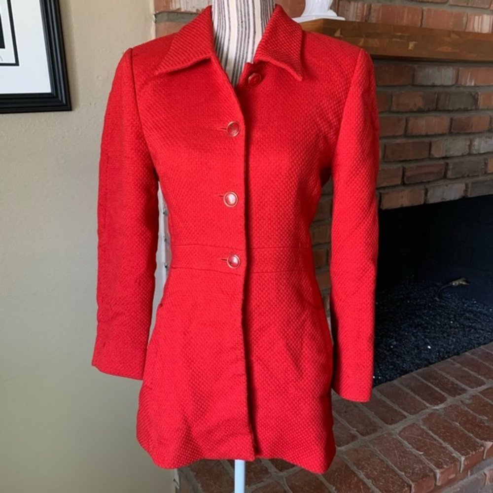 Celine Paris Wool Blend Red Button Down Jacket 6